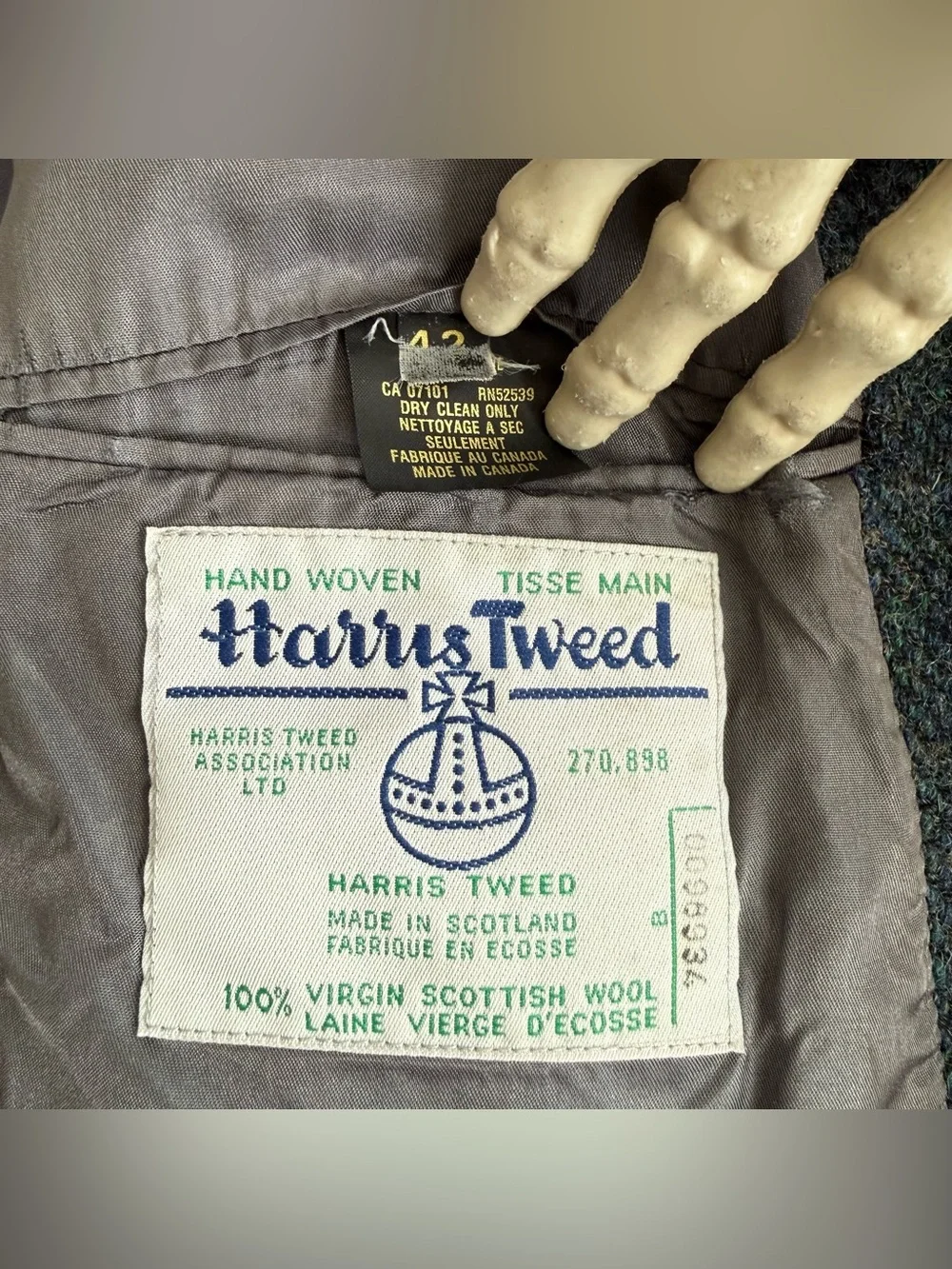 Vintage 80s Harris Tweed Blue Herringbone Wool Blazer ~ Size 42 / M